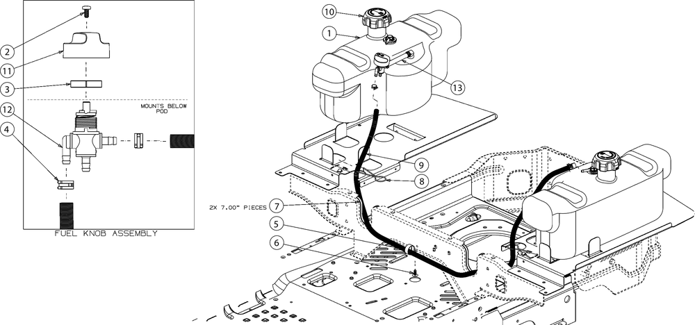Fuel Tank Diagram and Parts List for Z-FORCELX54KW (17AIDAUC010)(2018) Cub Cadet Lawn Tractor
